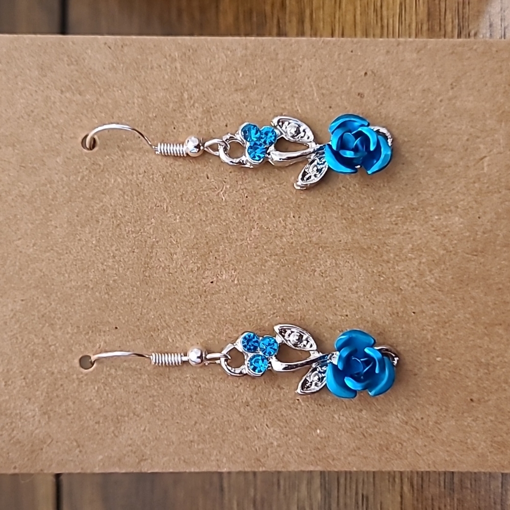 Blue Rose Dangle Earrings